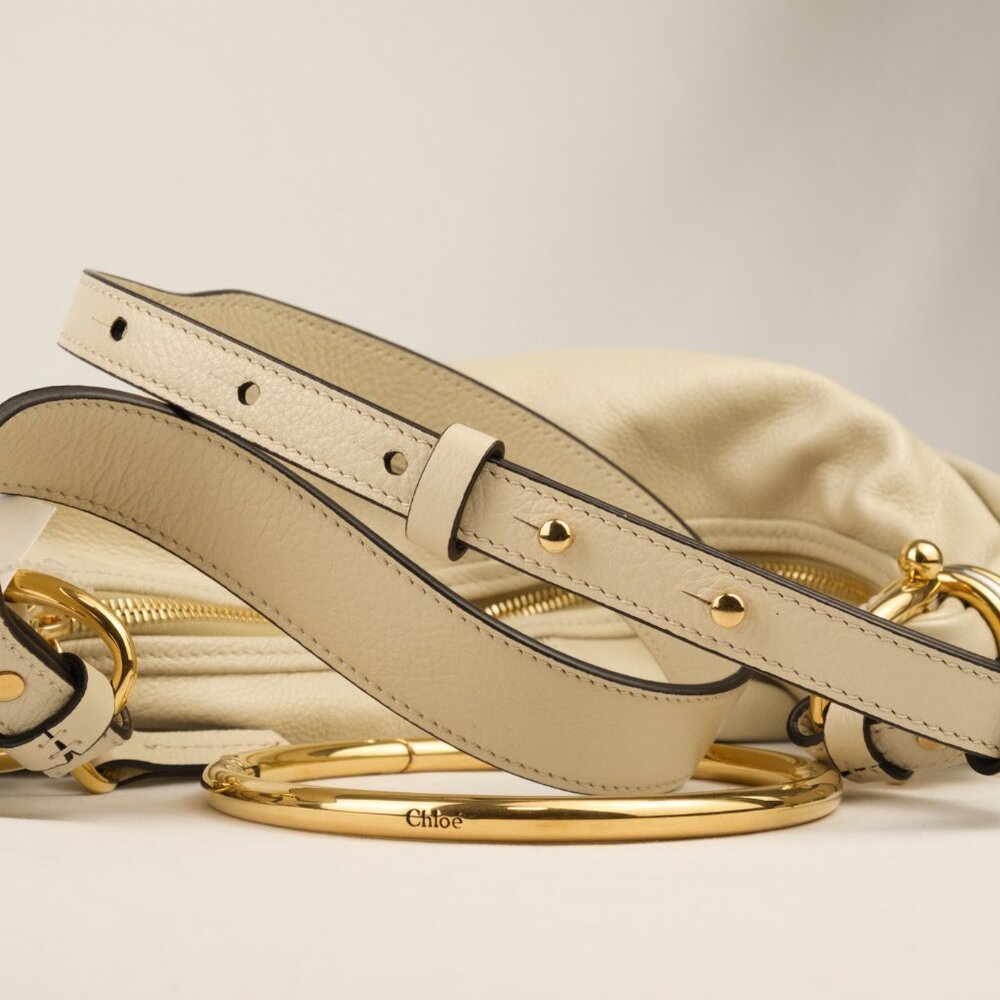 Chloe Beige Shoulder Bag with Gold Rings - Picture 12 of 16